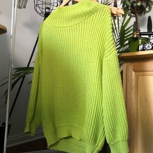 Petite Neon Lime Green Oversized  Knit Sweater